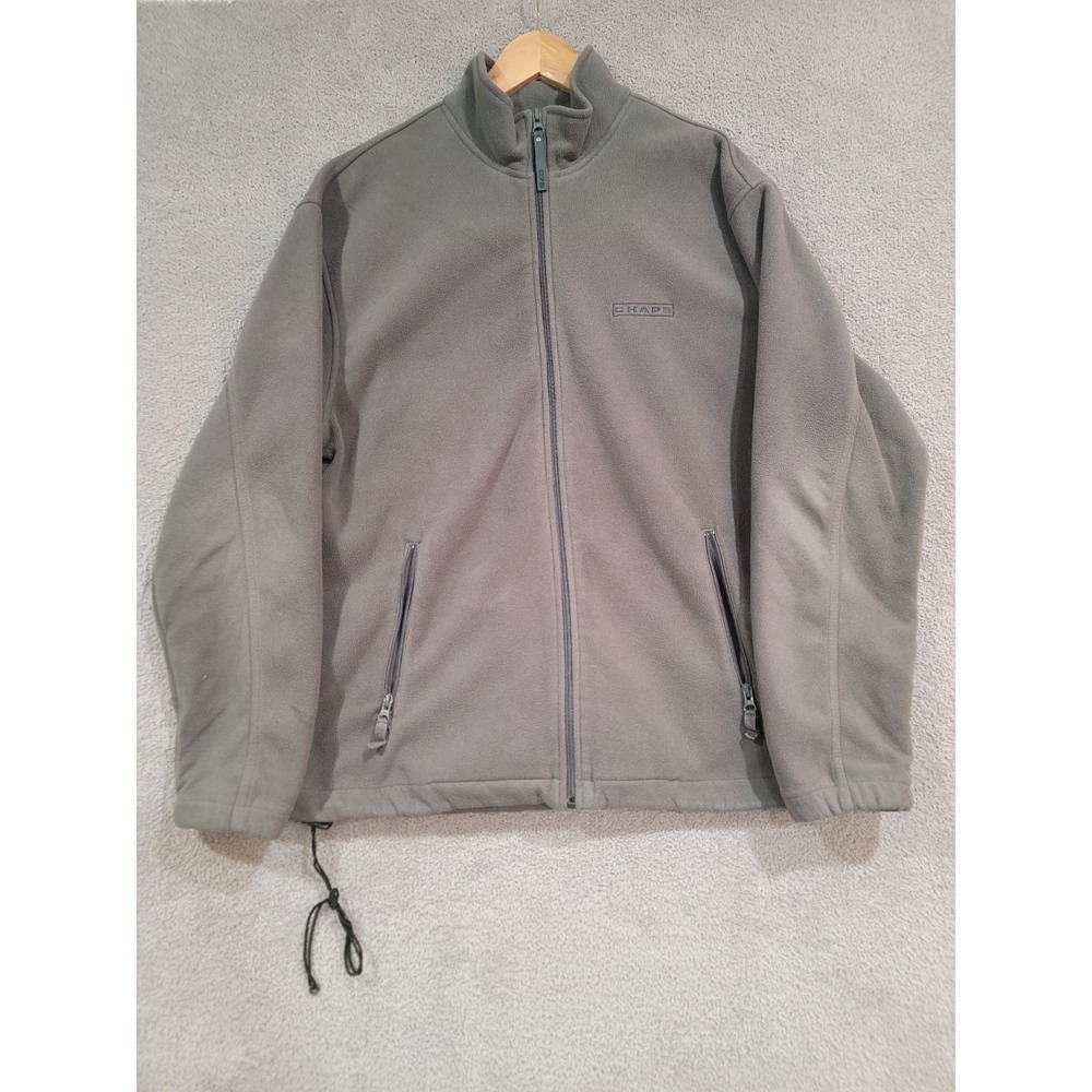 Chaps‎ Men's Full Zip Fleece Jacket Gray Size M Drawcord Hem Pockets Outdoor